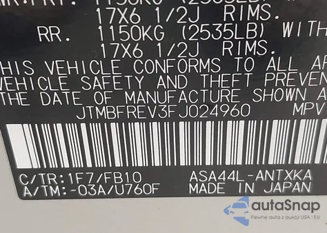 2015 Toyota Rav4 Le z USA, uszkodzony, nr VIN JTMBFREV3FJ024960